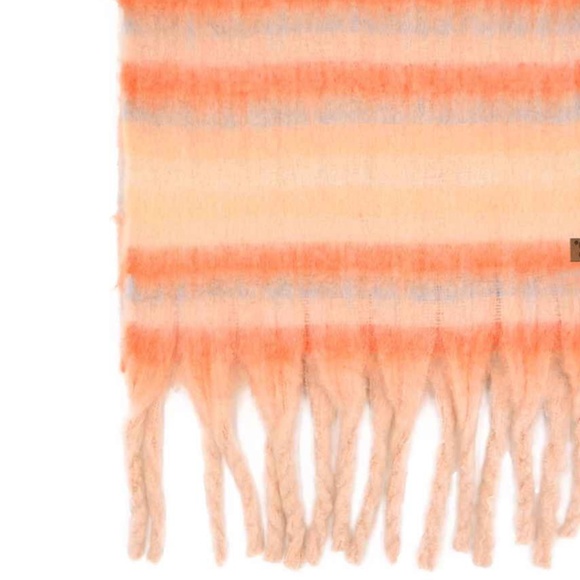 NWT Orange Rose Multi-Color Woven Scarf Soft Striped Polyester Fringe Wrap Cozy - Picture 5 of 5